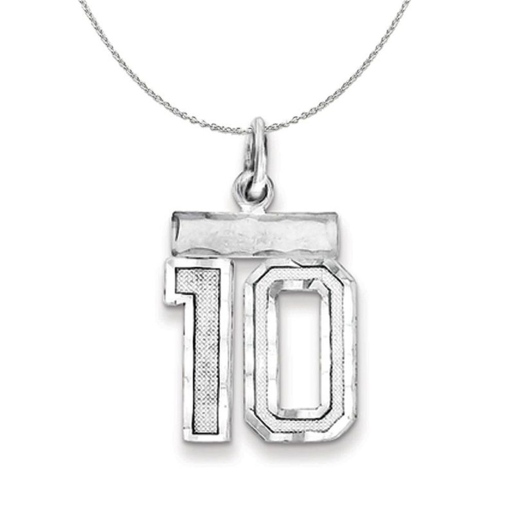 Silver, Varsity Collection, Small D/C Number 10 Necklace - 20 In